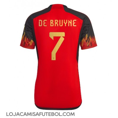 Camisa de Futebol Bélgica Kevin De Bruyne #7 Equipamento Principal Mundo 2022 Manga Curta